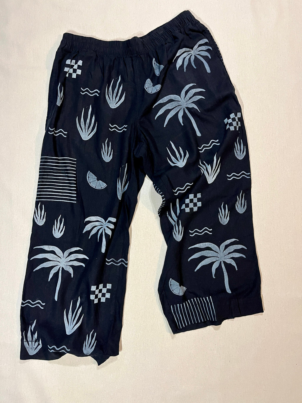 (XL)Tropical Wide-Leg Linen Blend Pants