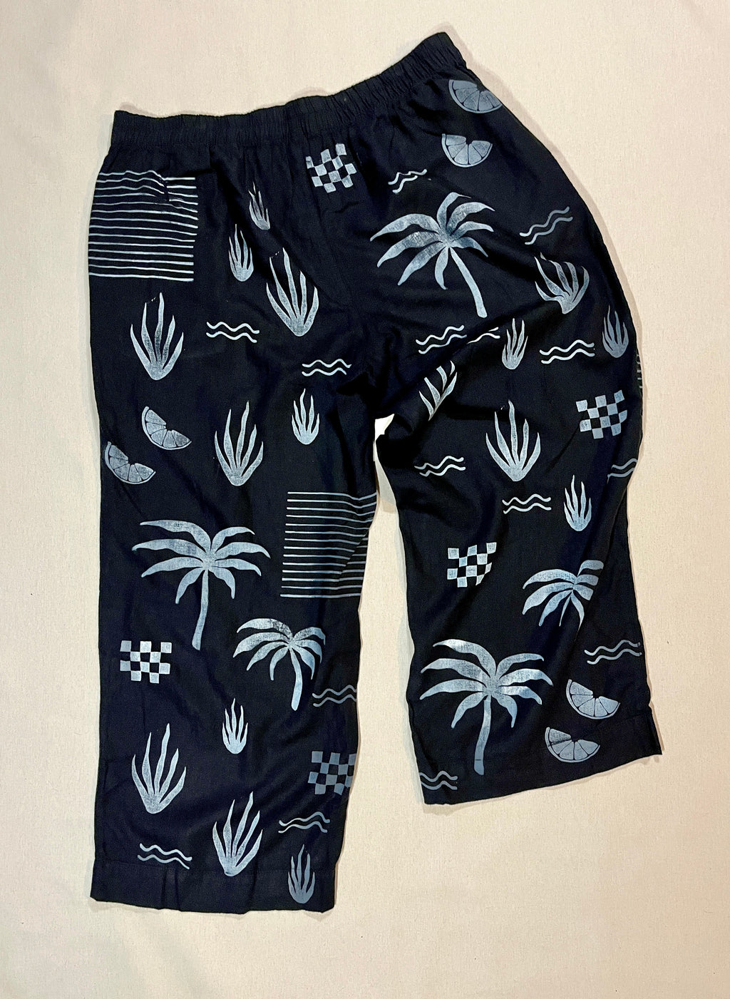 (XL)Tropical Wide-Leg Linen Blend Pants